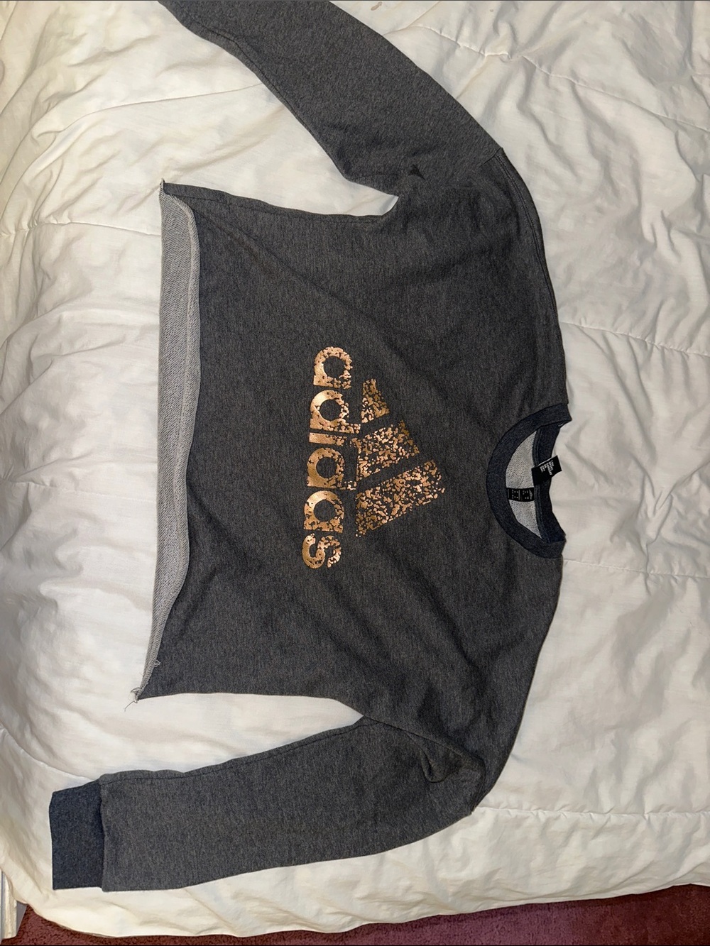 adidas Dark Gray Cropped Crewneck with Metallic Logo
